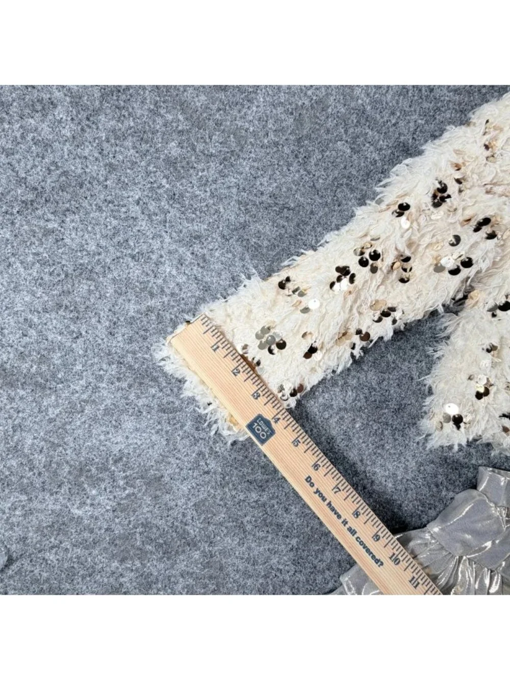 Peek Curious Fuzzy Sweater Skirt Set Girls 4/5 Ivory & Gray Sequins‎ Detail Y2K
